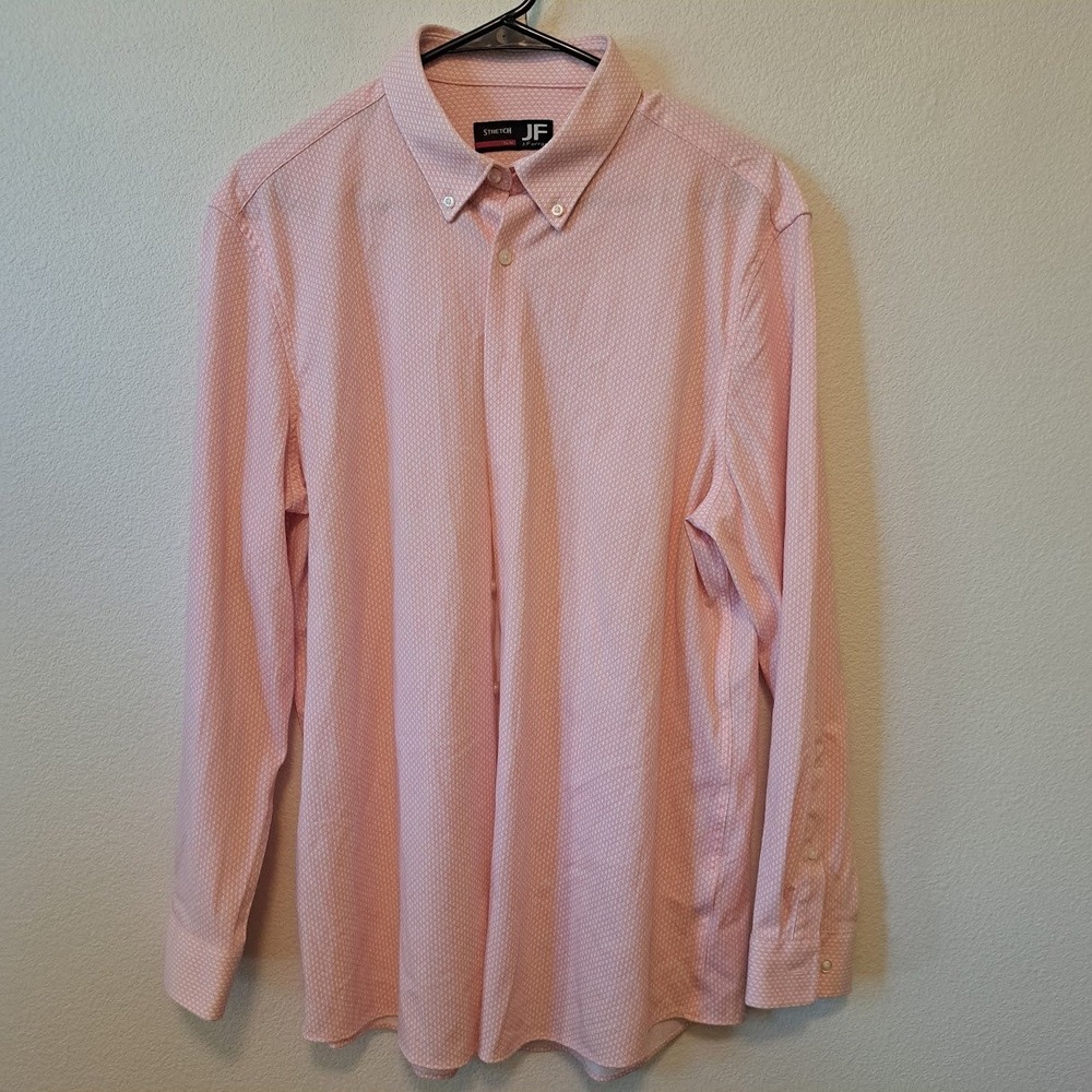 JF J. Ferrar Mens Slim Fit Stretch Button Down Shirt Pink Geometric Pattern L